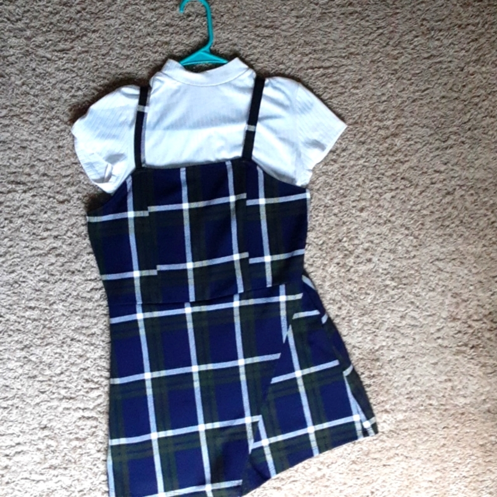 Almost Famous Navy Plaid Jumpsuit